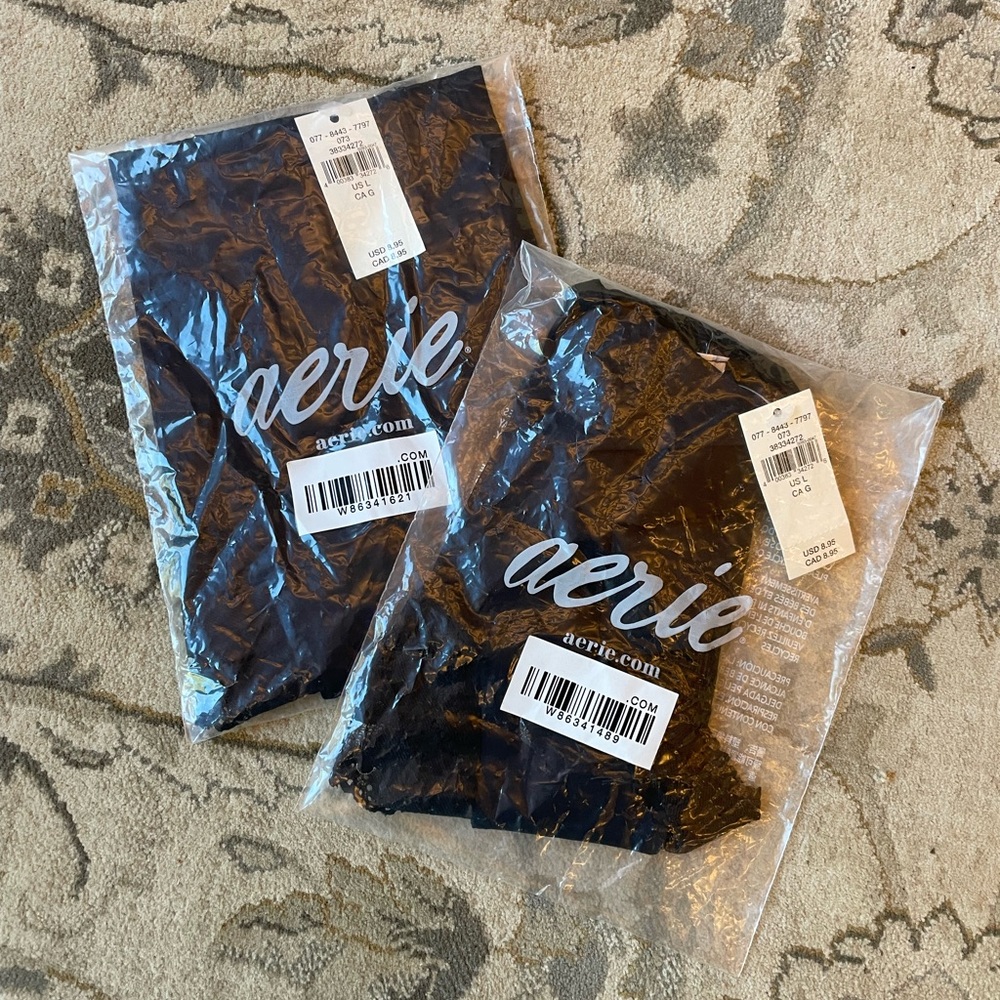 Aerie Black Lace Detail Cheeky size large new with tag/package 2 pack panties